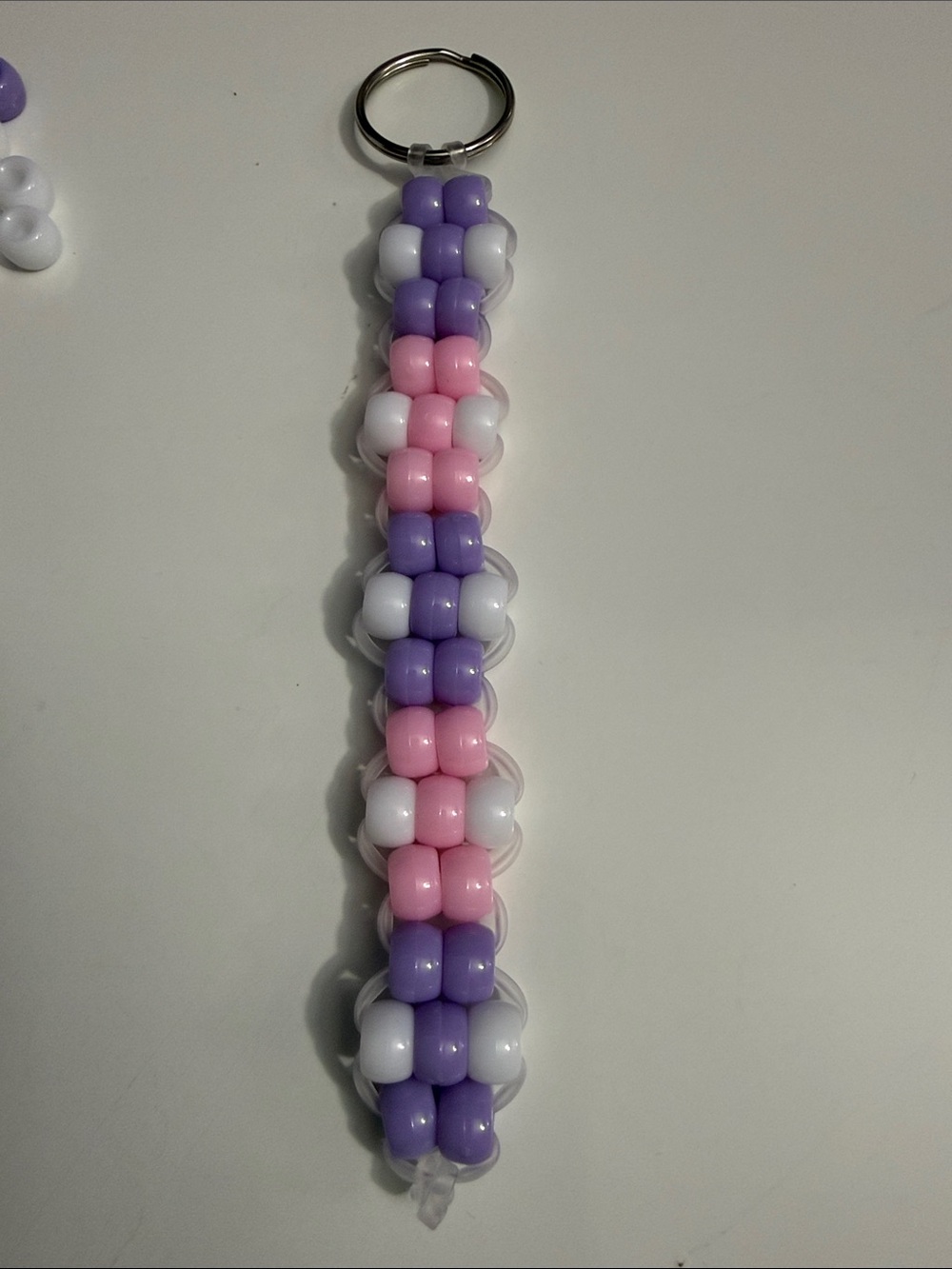 Beaded Key Ring Strap in Purple, Pink & White